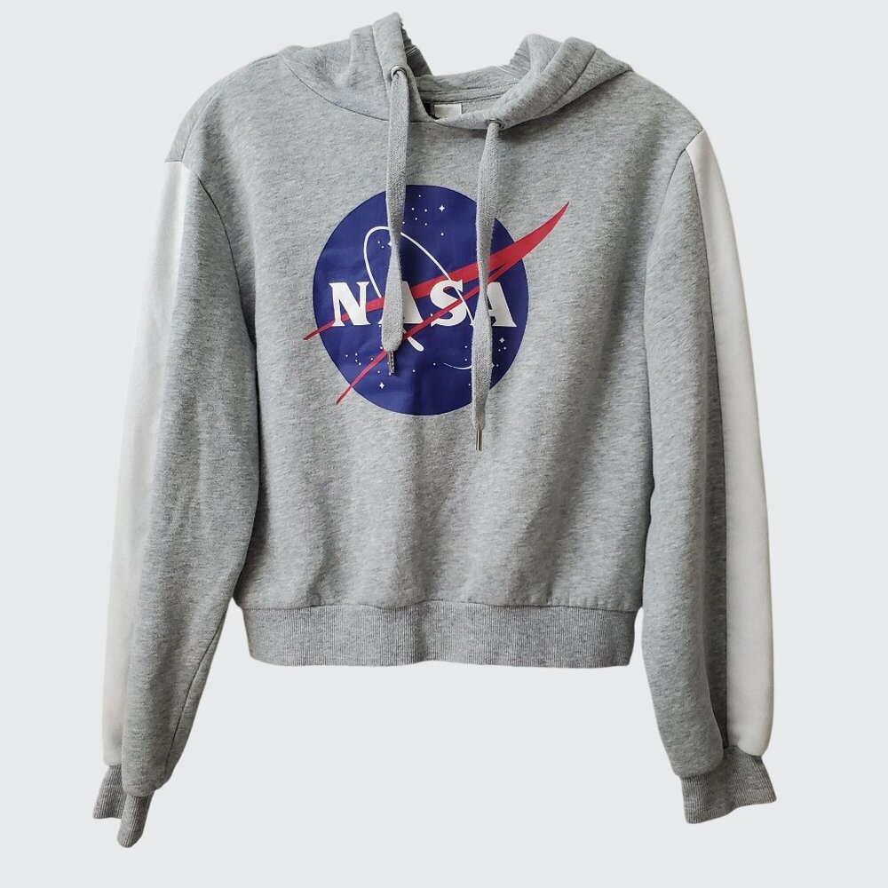 Preowned NASA Logo Gray Hooded Cropped Sweatshirt By H&M Divided XS